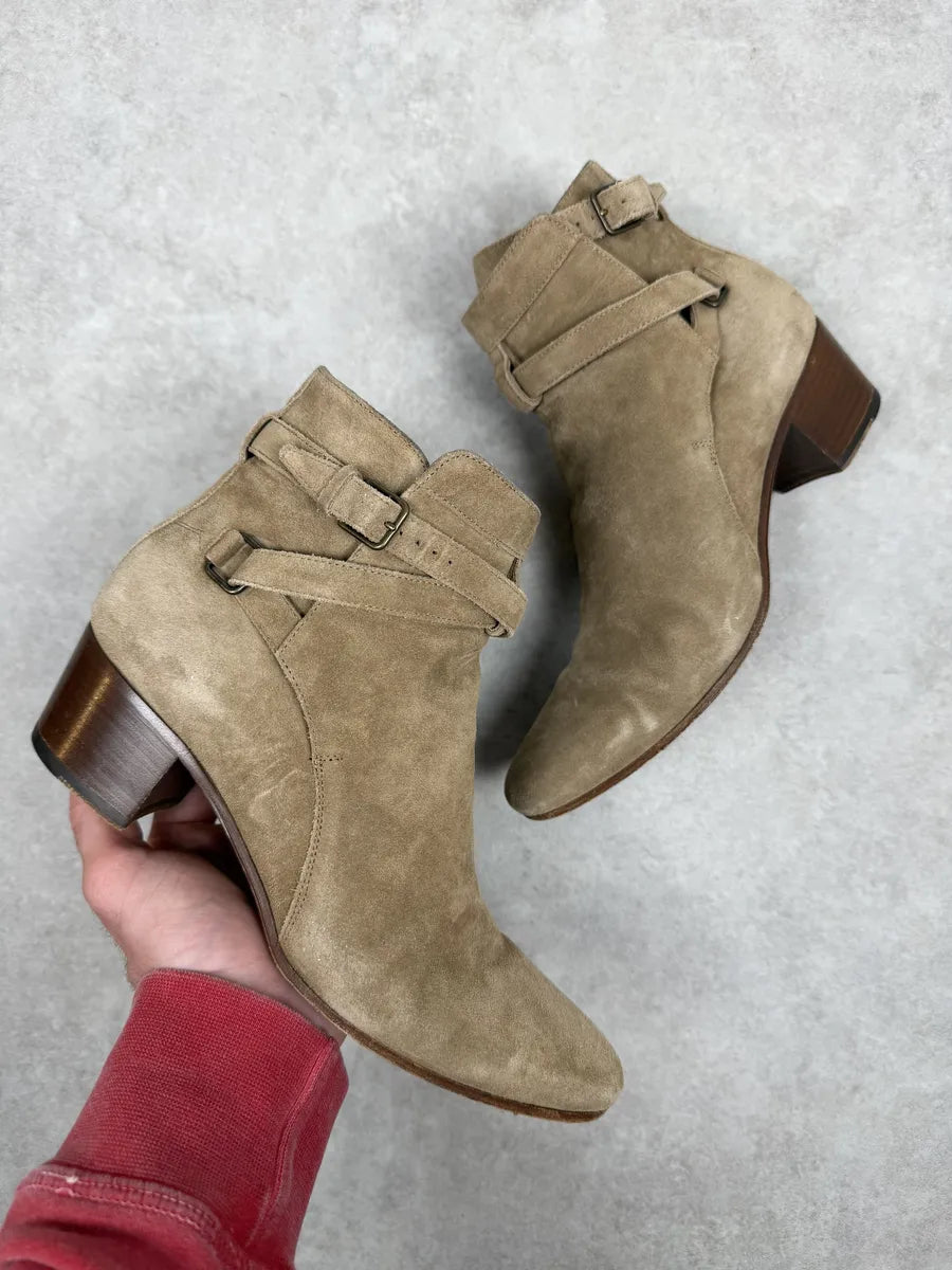 AW2013 Saint Laurent Beige Suede Leather Ankle Boots uXLIVQS 0