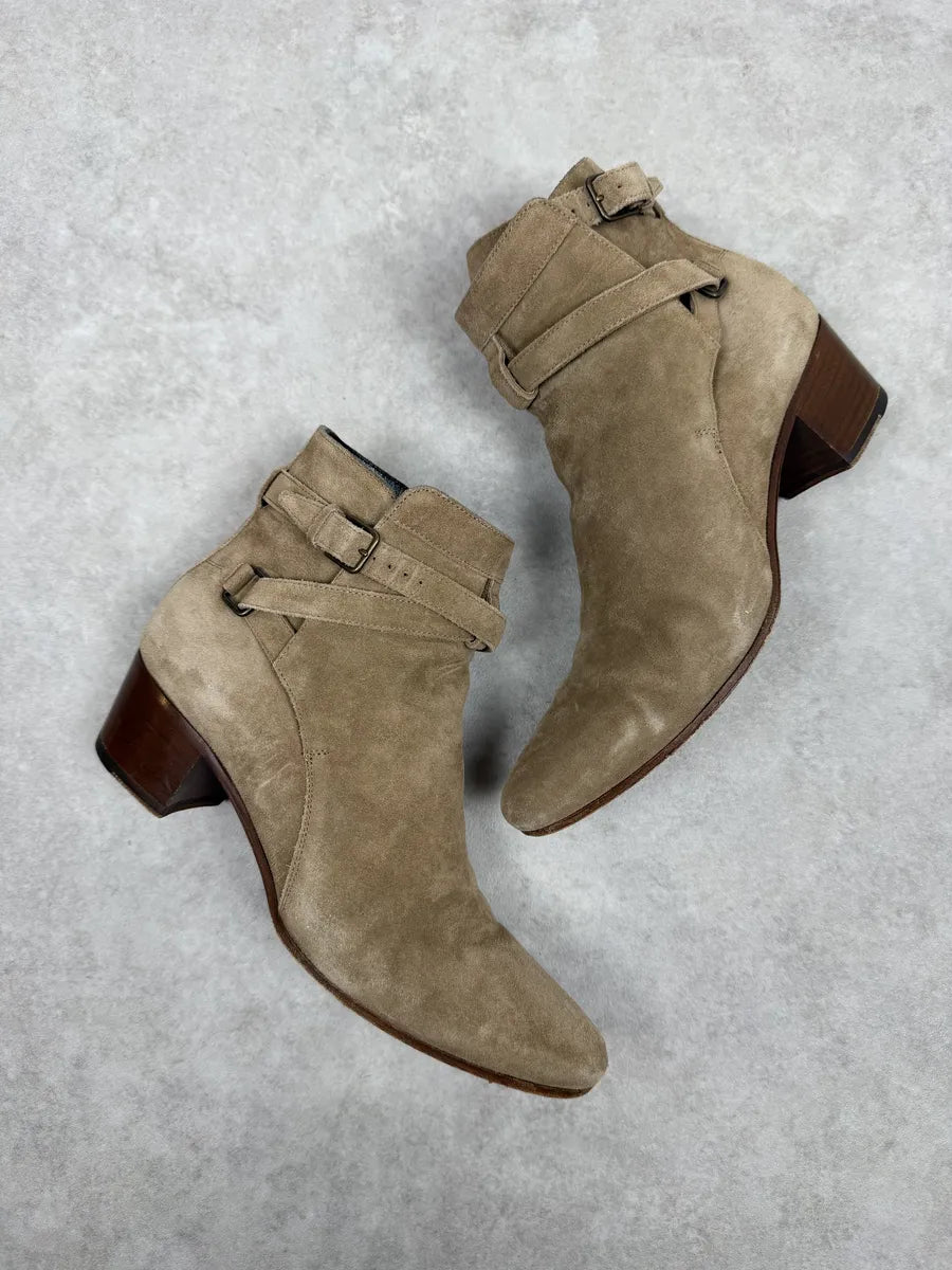 AW2013 Saint Laurent Beige Suede Leather Ankle Boots uXLIVQS 1
