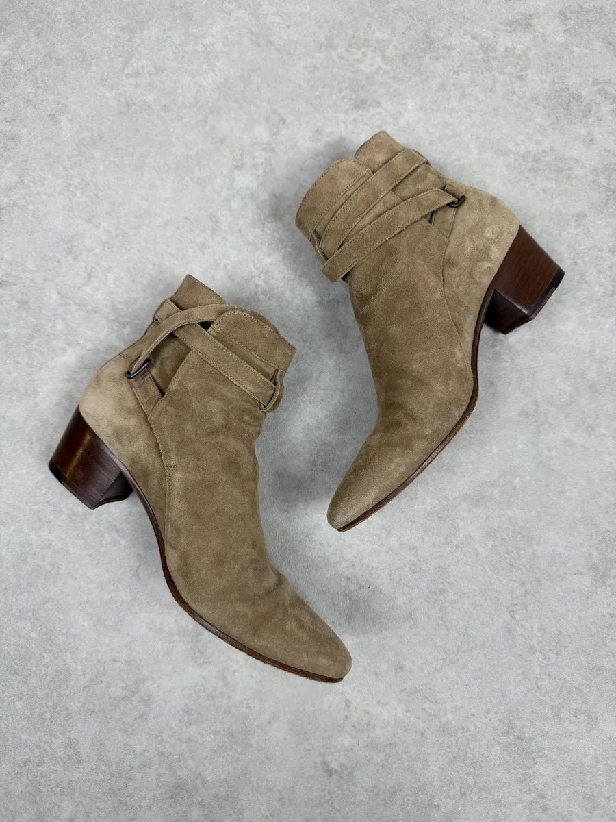 AW2013 Saint Laurent Beige Suede Leather Ankle Boots uXLIVQS 2