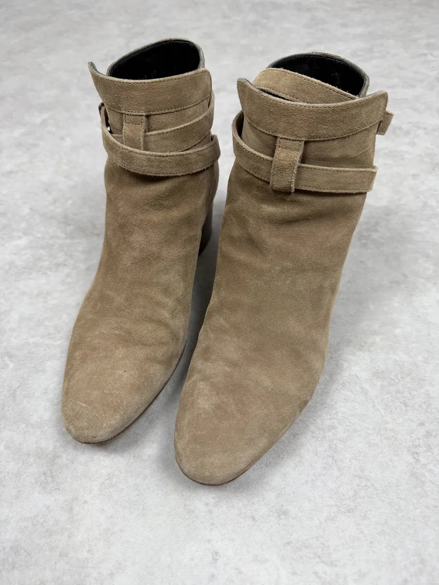 AW2013 Saint Laurent Beige Suede Leather Ankle Boots uXLIVQS 3