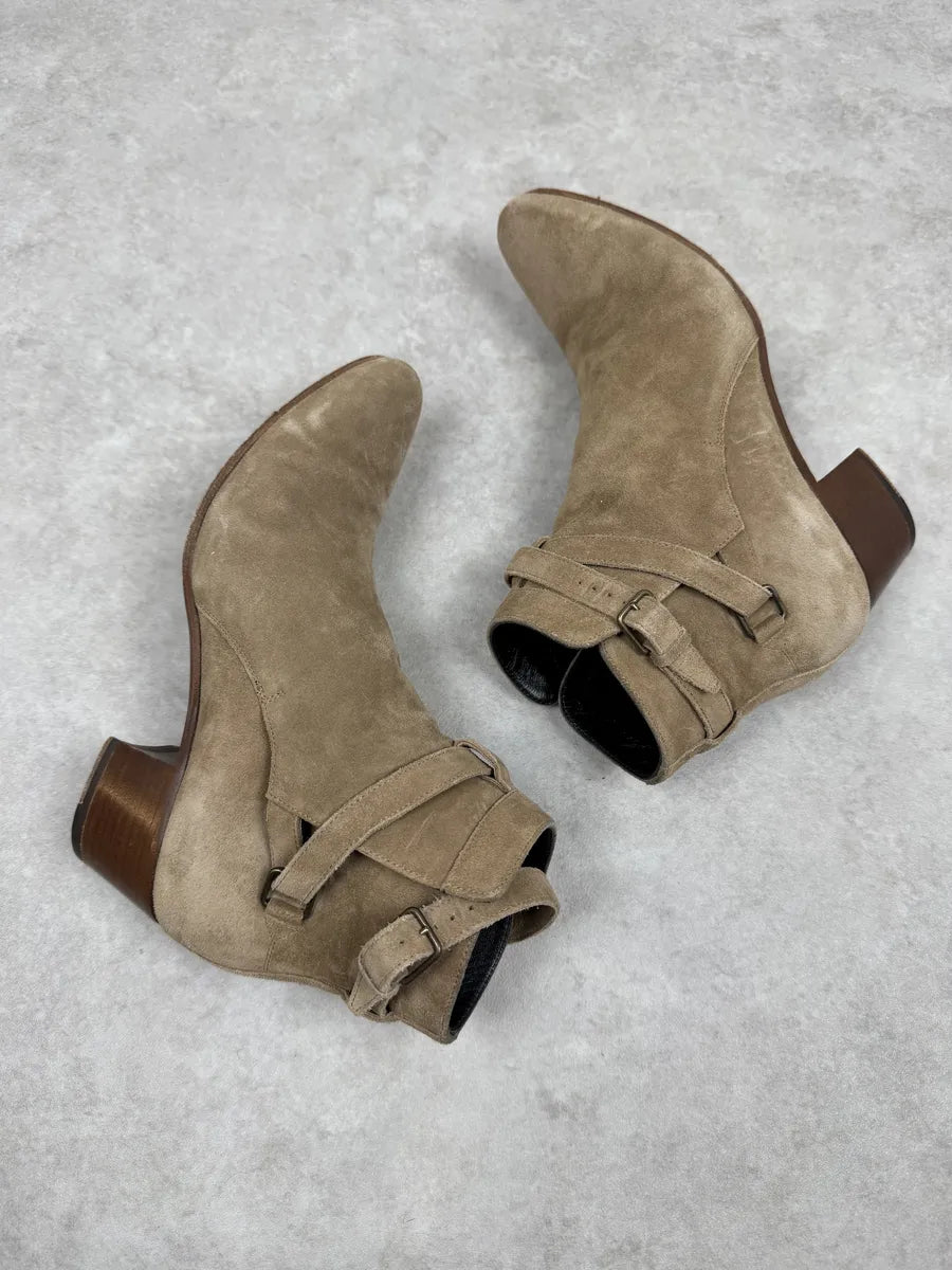 AW2013 Saint Laurent Beige Suede Leather Ankle Boots uXLIVQS 4