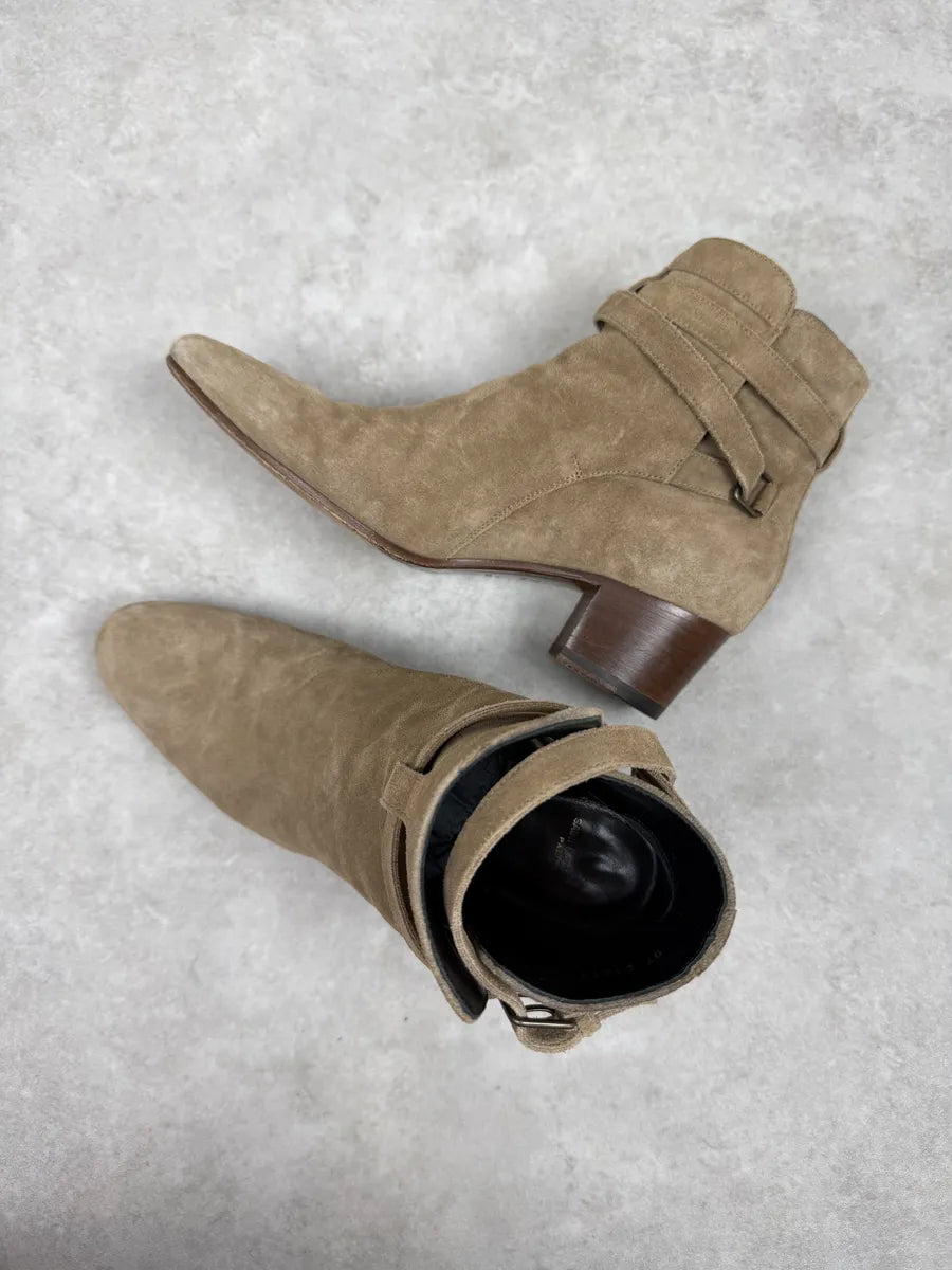 AW2013 Saint Laurent Beige Suede Leather Ankle Boots uXLIVQS 5