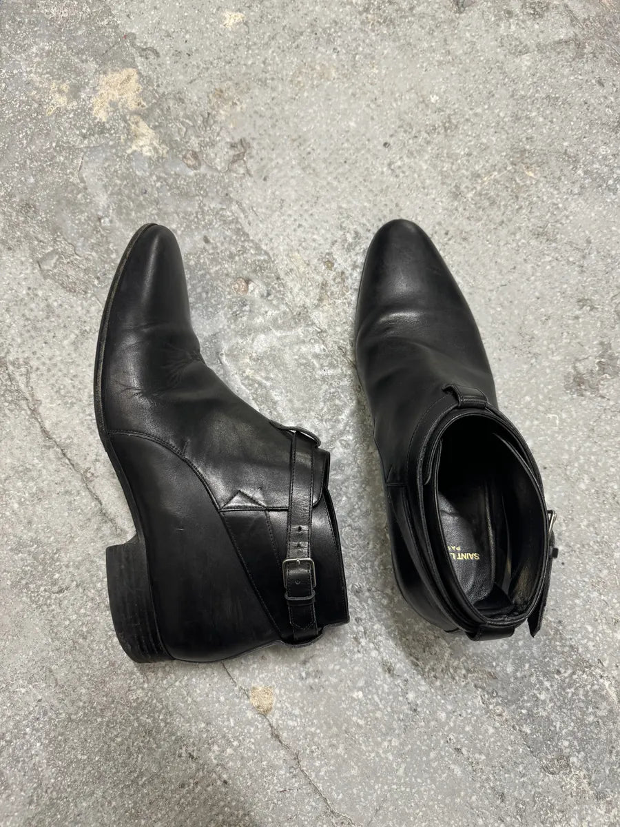 AW2013 Saint Laurent Black Mid Leather Biker Boots (42eu/us8.5) 2
