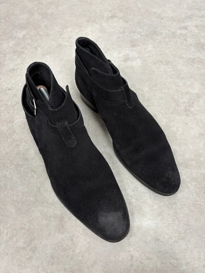 AW2013 Saint Laurent Black Mid Suede Leather Boots MEbtKbF 3