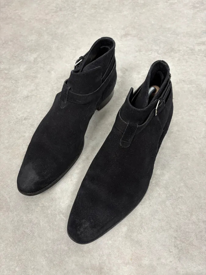 AW2013 Saint Laurent Black Mid Suede Leather Boots MEbtKbF 2