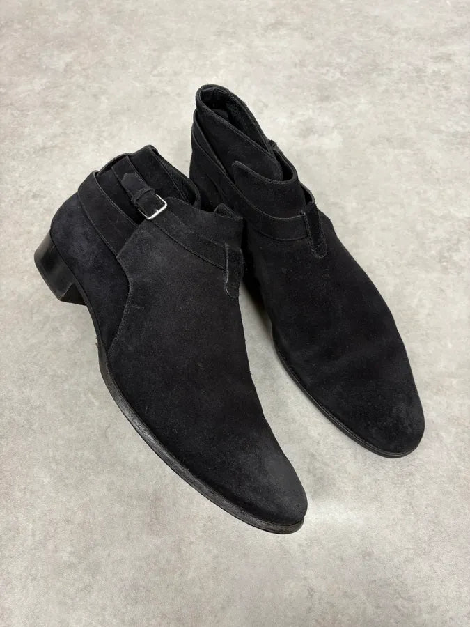 AW2013 Saint Laurent Black Mid Suede Leather Boots MEbtKbF 4