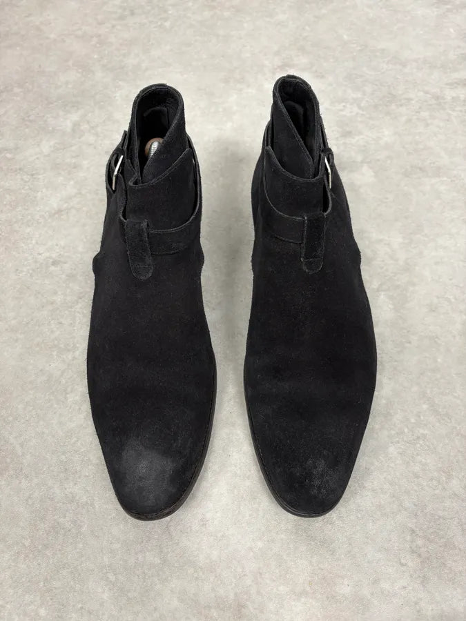 AW2013 Saint Laurent Black Mid Suede Leather Boots MEbtKbF 1