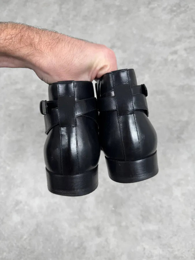 AW2013 Saint Laurent Connor Jodphur Black Leather Boots eRaWCzv 3