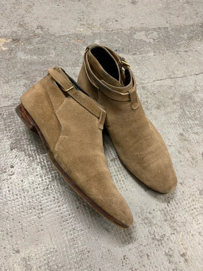 AW2013 Saint Laurent Jodhpur Beige Suede Leather Boots deoQBWh 4