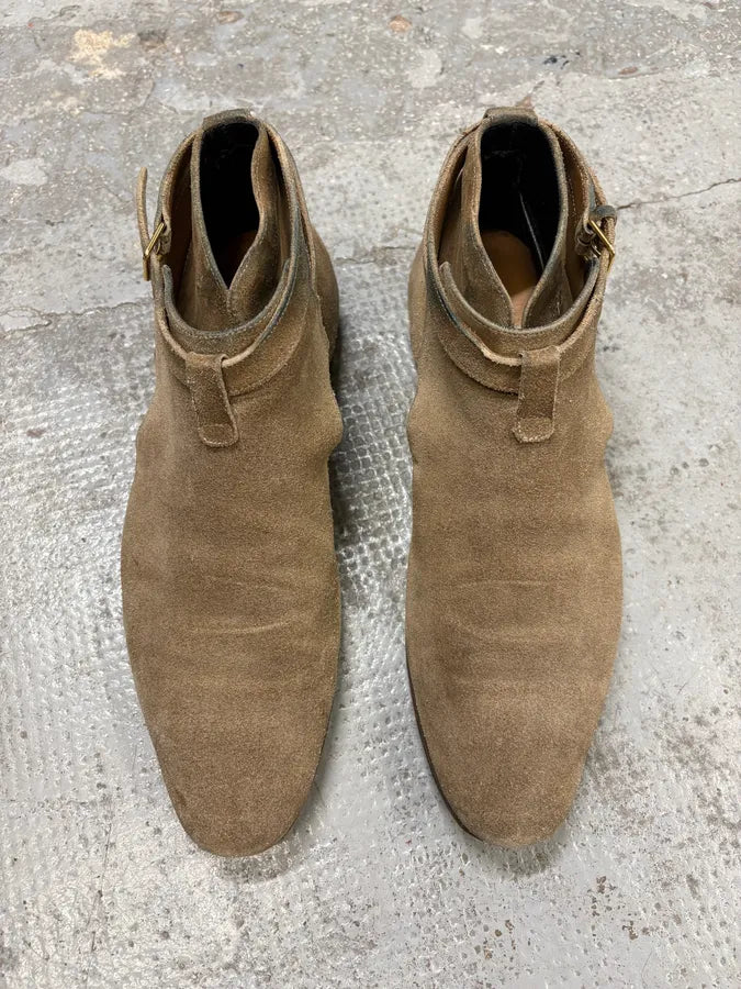 AW2013 Saint Laurent Jodhpur Beige Suede Leather Boots deoQBWh 1