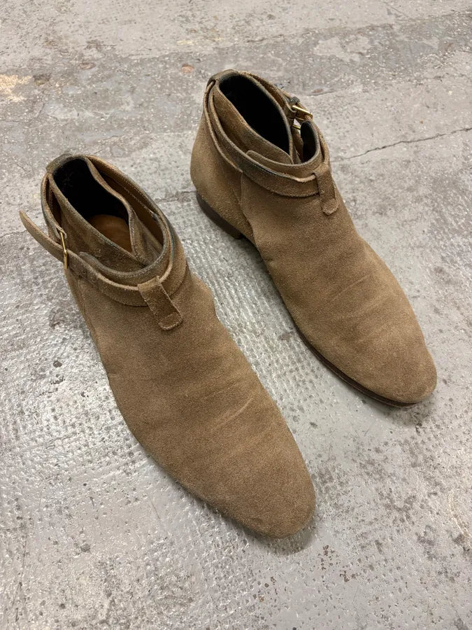 AW2013 Saint Laurent Jodhpur Beige Suede Leather Boots deoQBWh 3