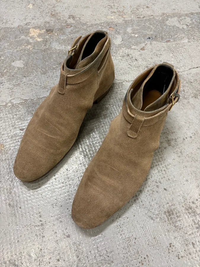 AW2013 Saint Laurent Jodhpur Beige Suede Leather Boots deoQBWh 2