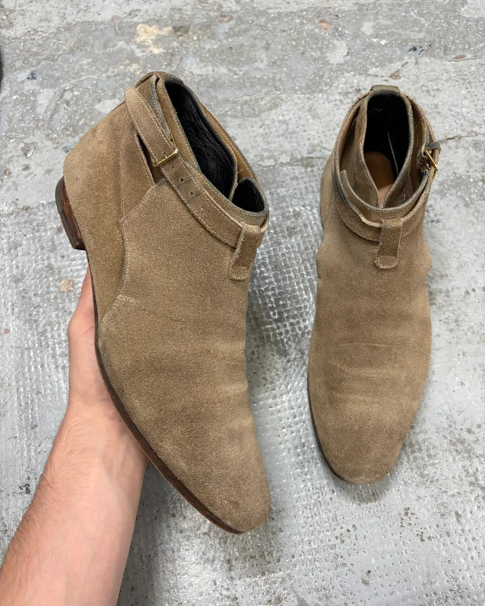 AW2013 Saint Laurent Jodhpur Beige Suede Leather Boots deoQBWh 0