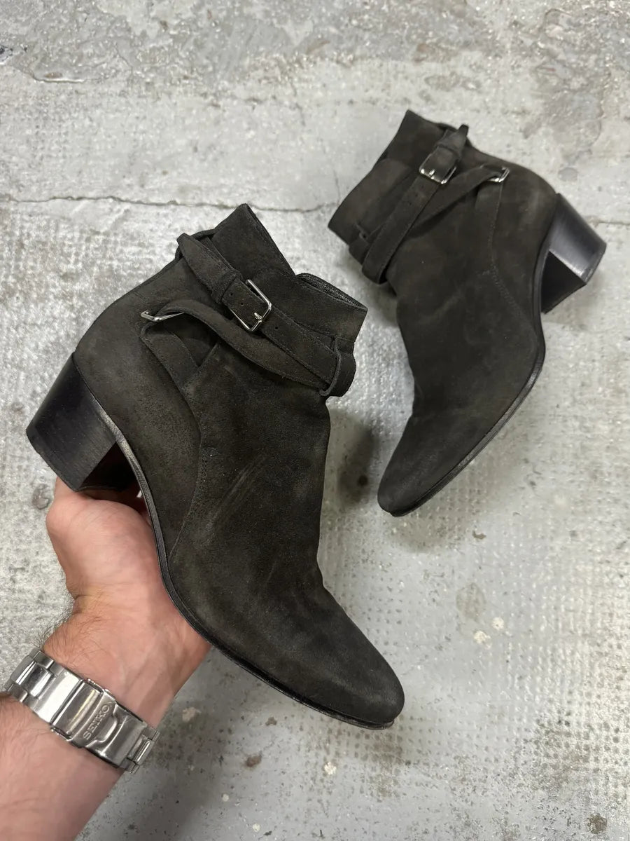 AW2013 Saint Laurent Jodhpur Dark Suede Ankle Boots by Hedi Slimane lvkXPnU 0