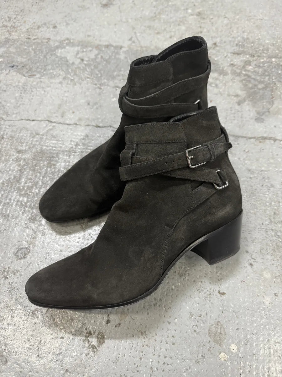 AW2013 Saint Laurent Jodhpur Dark Suede Ankle Boots by Hedi Slimane lvkXPnU 1