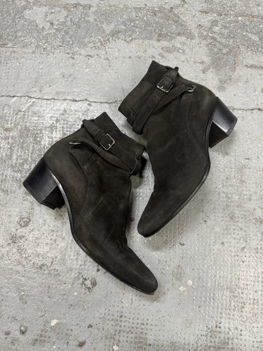 AW2013 Saint Laurent Jodhpur Dark Suede Ankle Boots by Hedi Slimane lvkXPnU 2