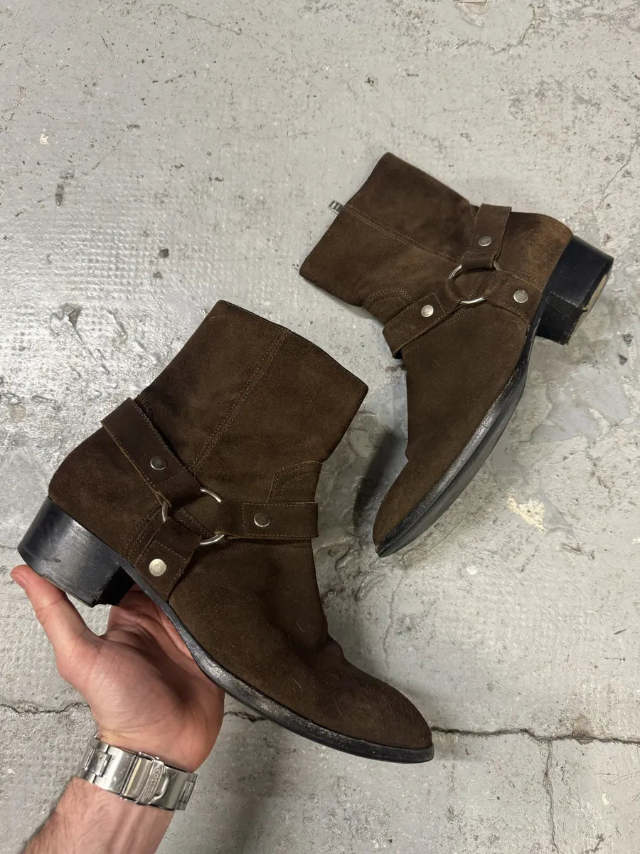 AW2013 Saint Laurent Wyatt Biker Brown Suede Leather Boots (42eu/us8.5) zLcbIVs 0