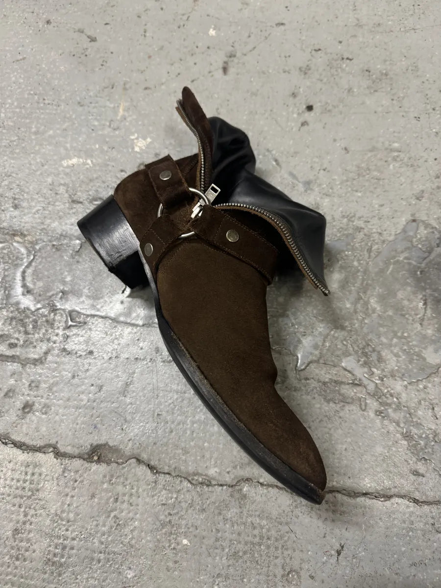 AW2013 Saint Laurent Wyatt Biker Brown Suede Leather Boots (42eu/us8.5) zLcbIVs 1