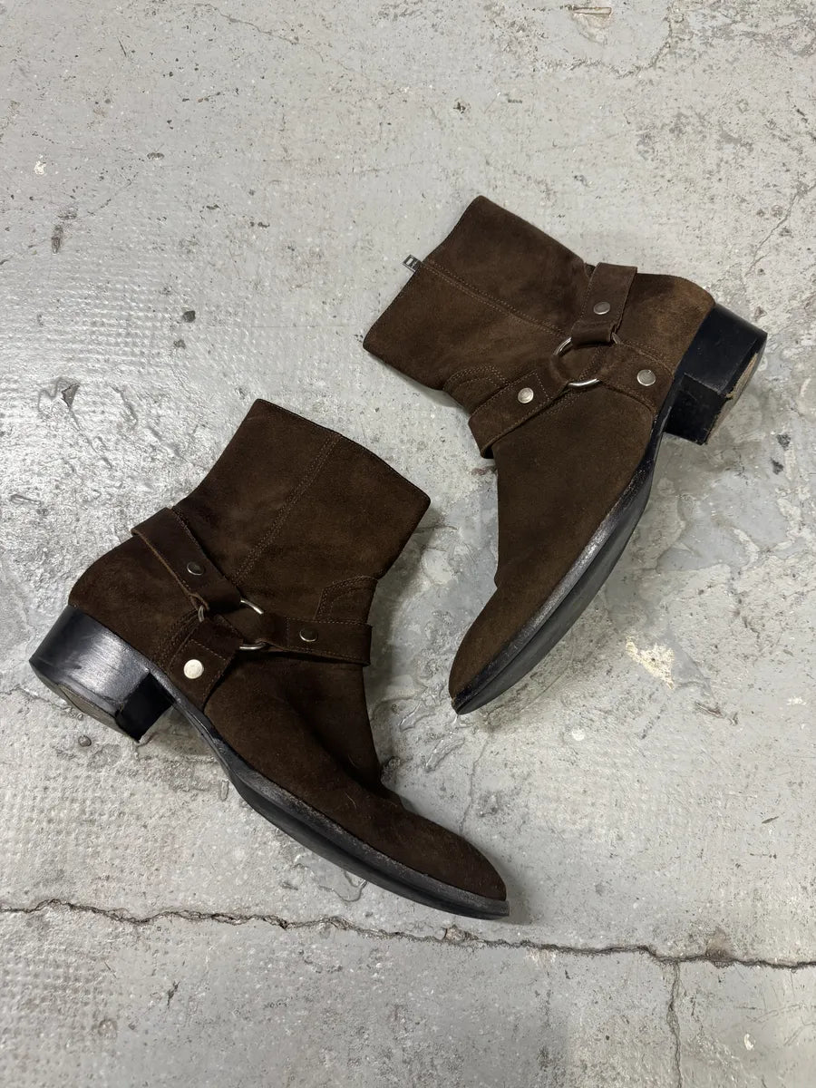 AW2013 Saint Laurent Wyatt Biker Brown Suede Leather Boots (42eu/us8.5) zLcbIVs 2