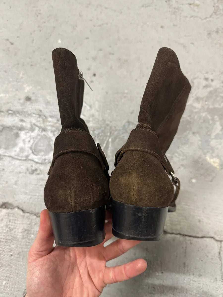 AW2013 Saint Laurent Wyatt Biker Brown Suede Leather Boots (42eu/us8.5) zLcbIVs 4