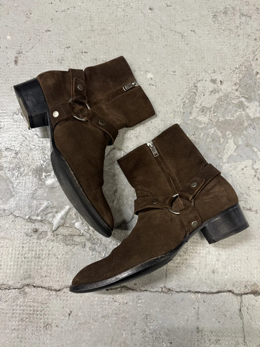 AW2013 Saint Laurent Wyatt Biker Brown Suede Leather Boots (42eu/us8.5) zLcbIVs 5