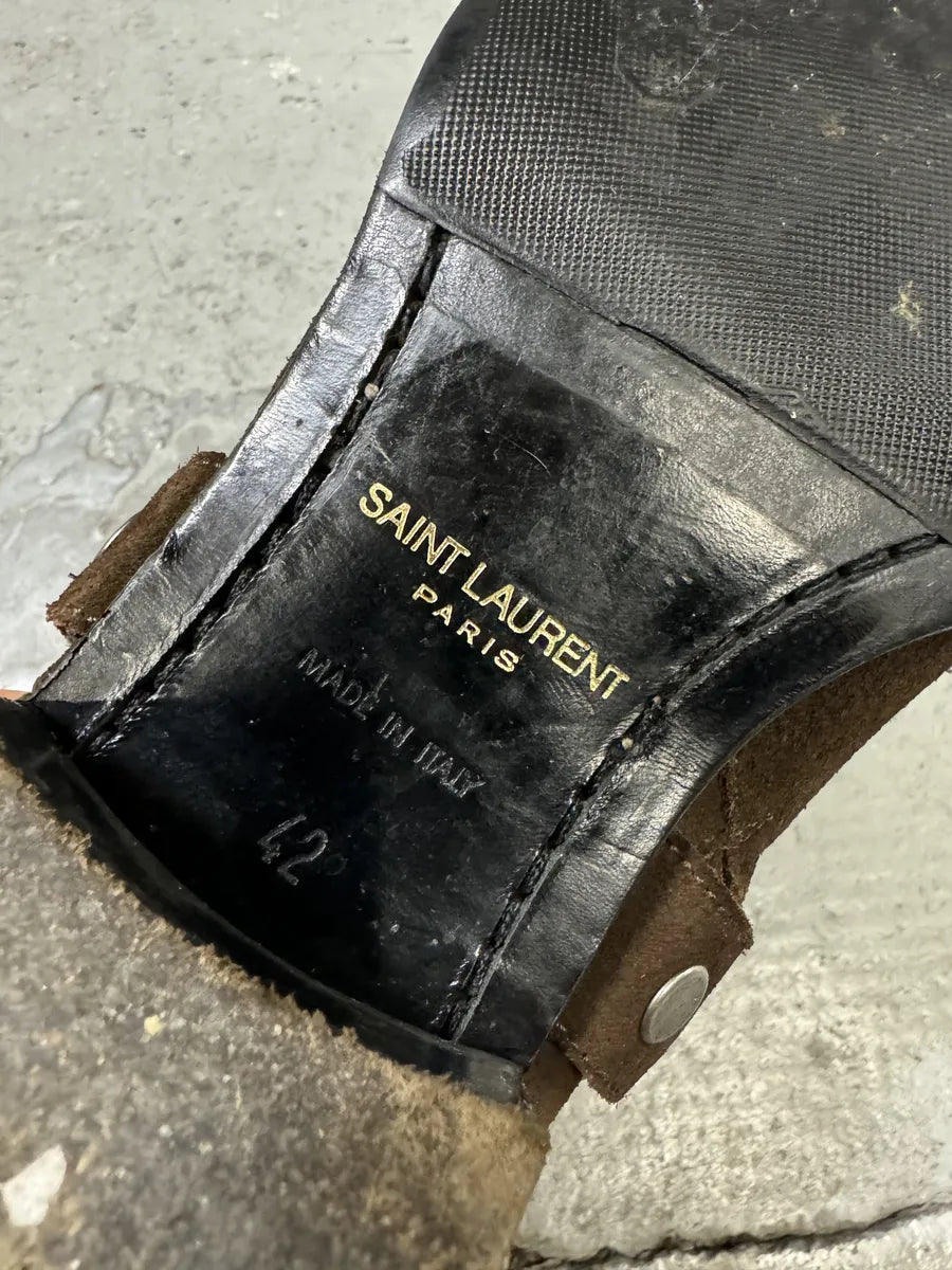 AW2013 Saint Laurent Wyatt Biker Brown Suede Leather Boots (42eu/us8.5) zLcbIVs 8