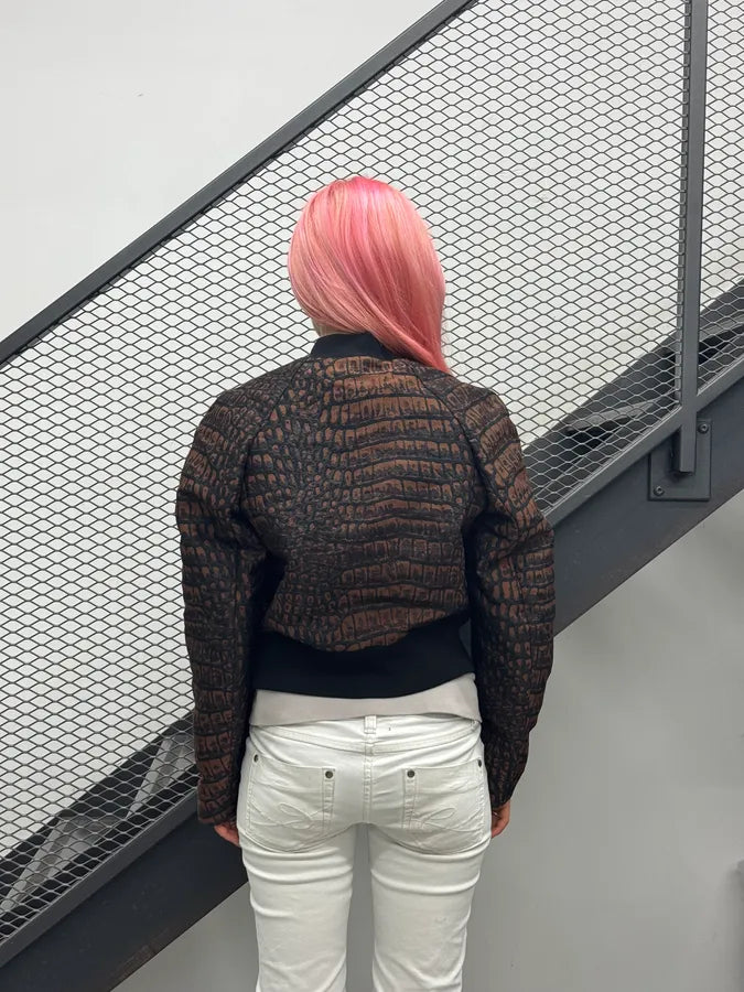 AW2013 Stella McCartney Brown Crocodile Effect Bomber Jacket OIOXcZi 2
