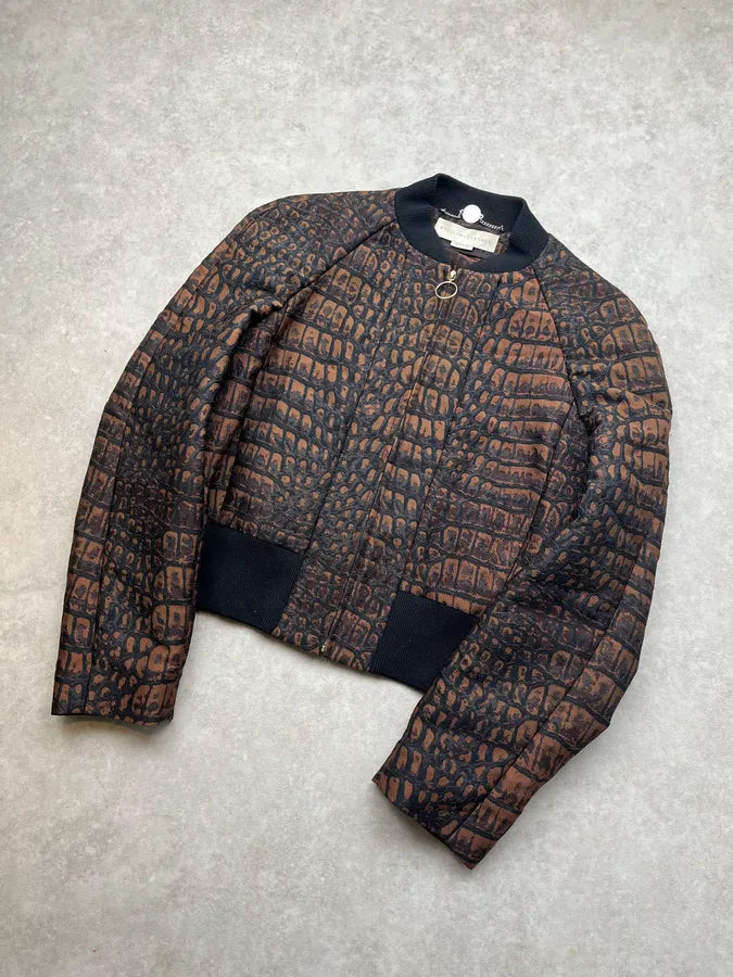 AW2013 Stella McCartney Brown Crocodile Effect Bomber Jacket OIOXcZi 3