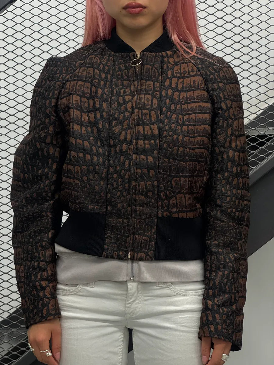 AW2013 Stella McCartney Brown Crocodile Effect Bomber Jacket OIOXcZi 1