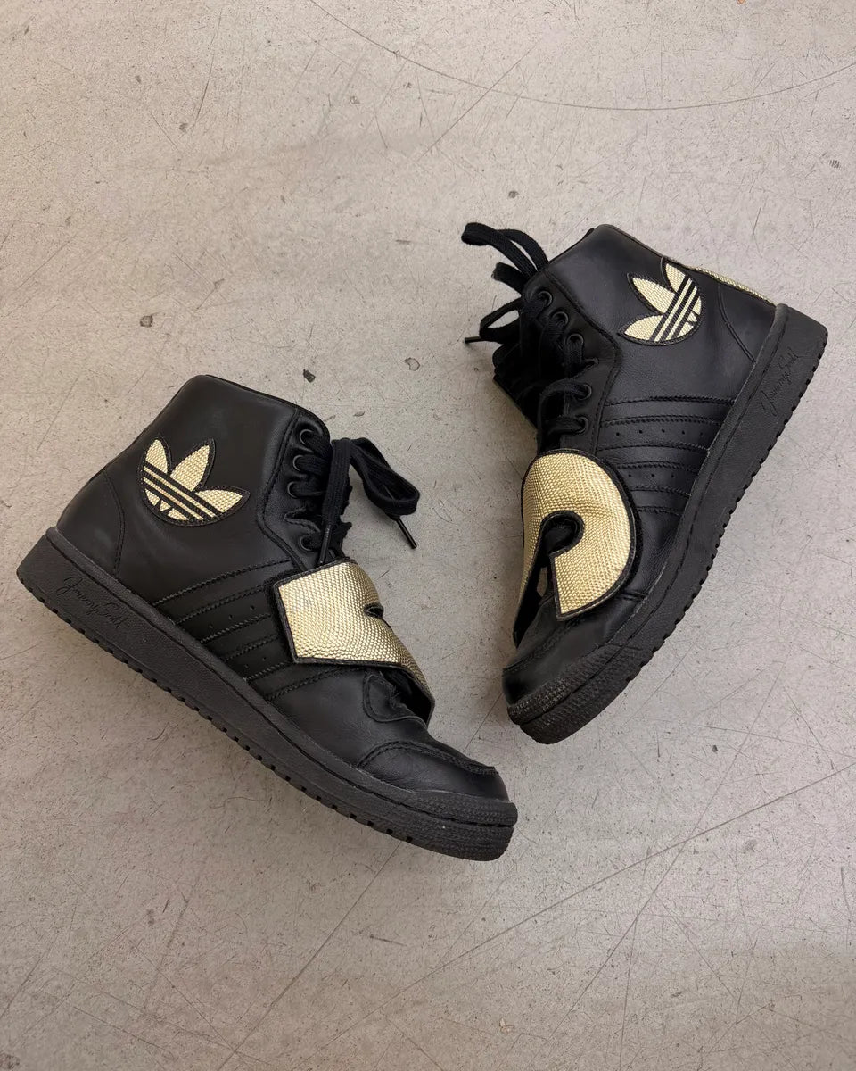 AW2014 Adidas Jeremy Scott Black Gold Leather JS Letters High Sneakers ByGvEhN 2