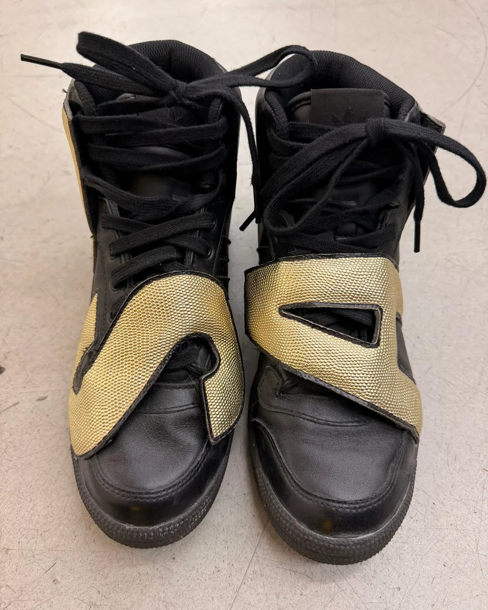 AW2014 Adidas Jeremy Scott Black Gold Leather JS Letters High Sneakers ByGvEhN 4