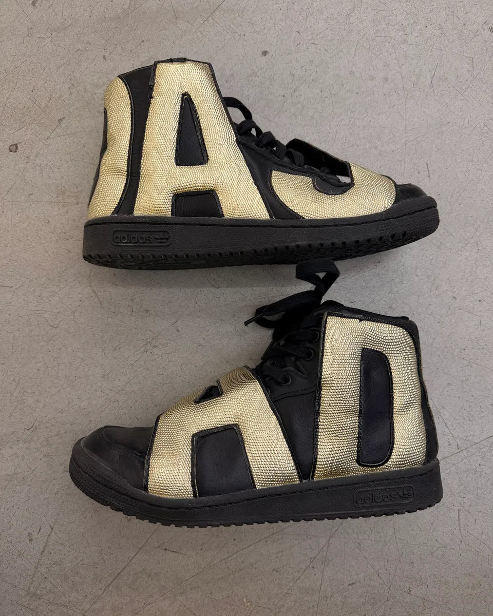 AW2014 Adidas Jeremy Scott Black Gold Leather JS Letters High Sneakers ByGvEhN 5