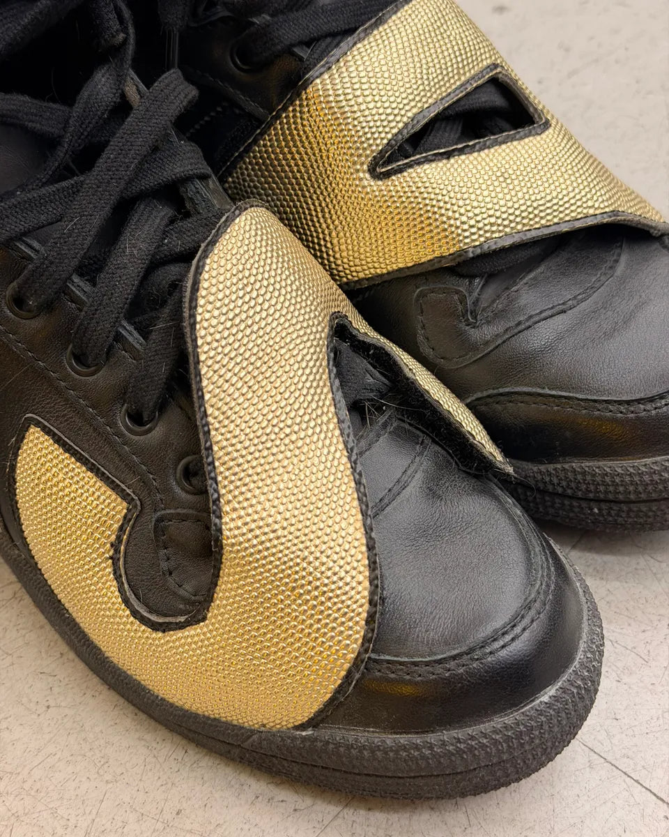 AW2014 Adidas Jeremy Scott Black Gold Leather JS Letters High Sneakers ByGvEhN 6