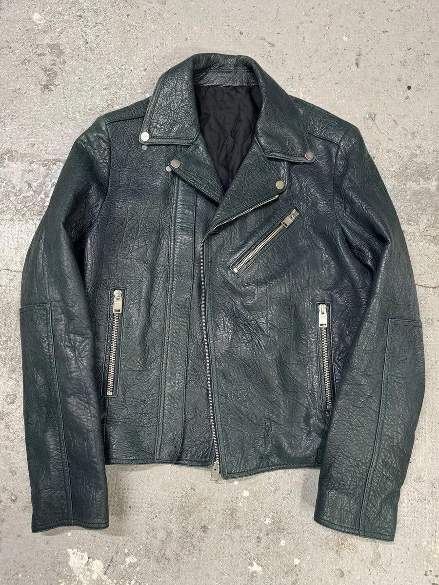 AW2014 Balenciaga Blue Biker Raw Lamb Leather Jacket fXyzRTi 0