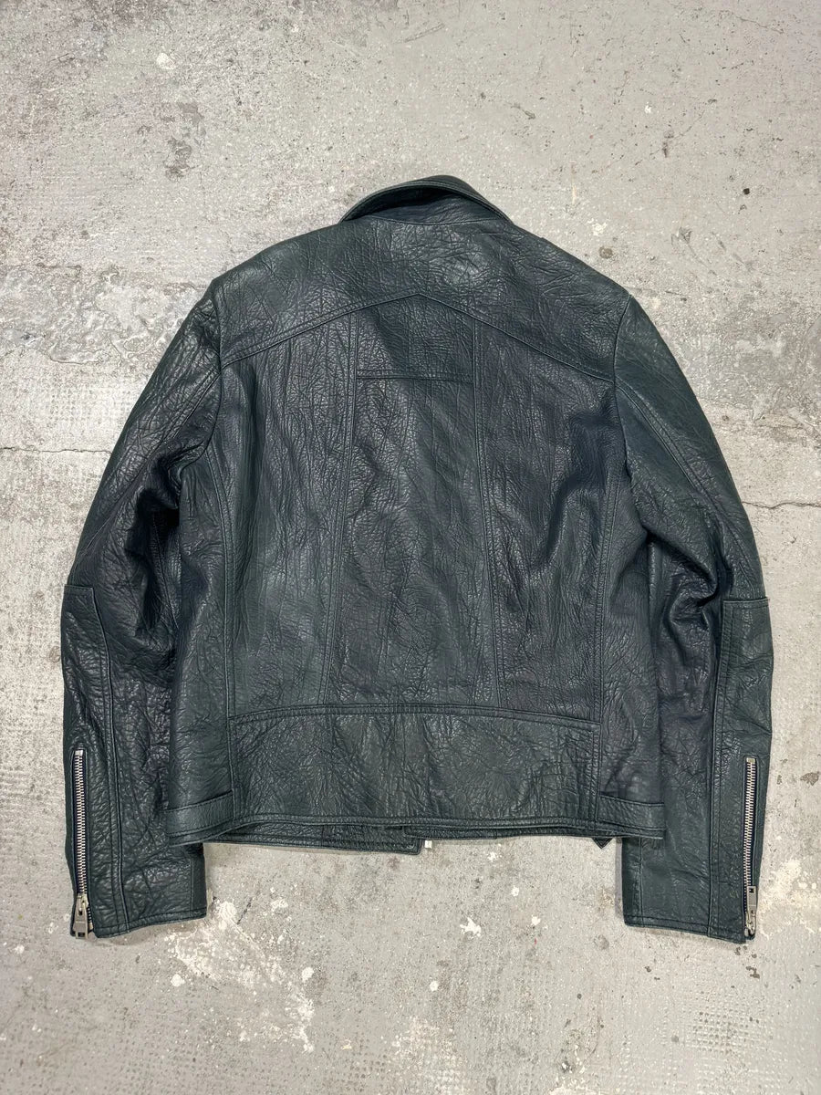 AW2014 Balenciaga Blue Biker Raw Lamb Leather Jacket fXyzRTi 1