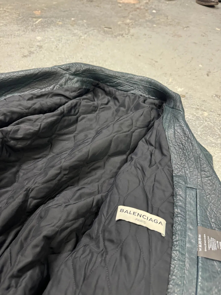 AW2014 Balenciaga Blue Biker Raw Lamb Leather Jacket fXyzRTi 11