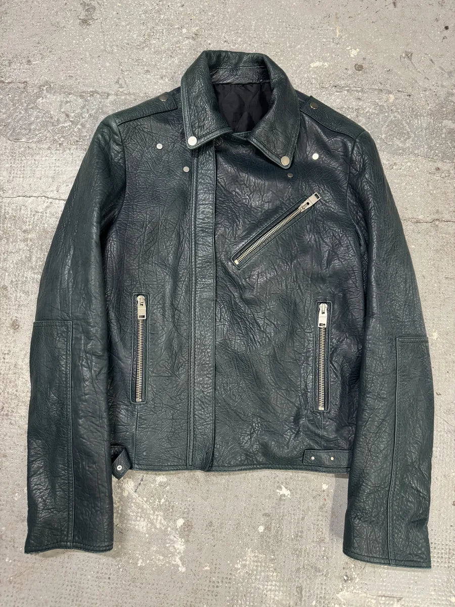 AW2014 Balenciaga Blue Biker Raw Lamb Leather Jacket fXyzRTi 2