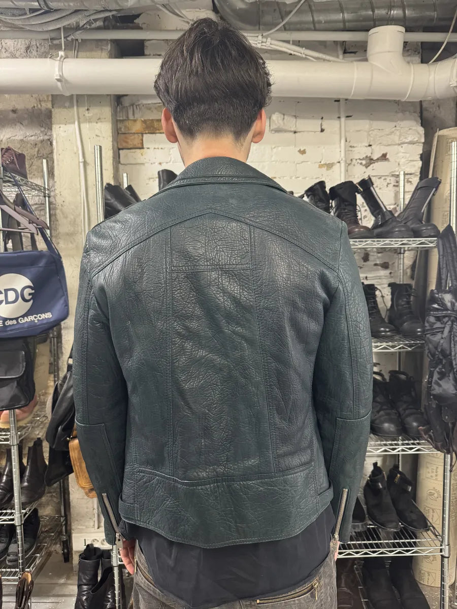 AW2014 Balenciaga Blue Biker Raw Lamb Leather Jacket fXyzRTi 4