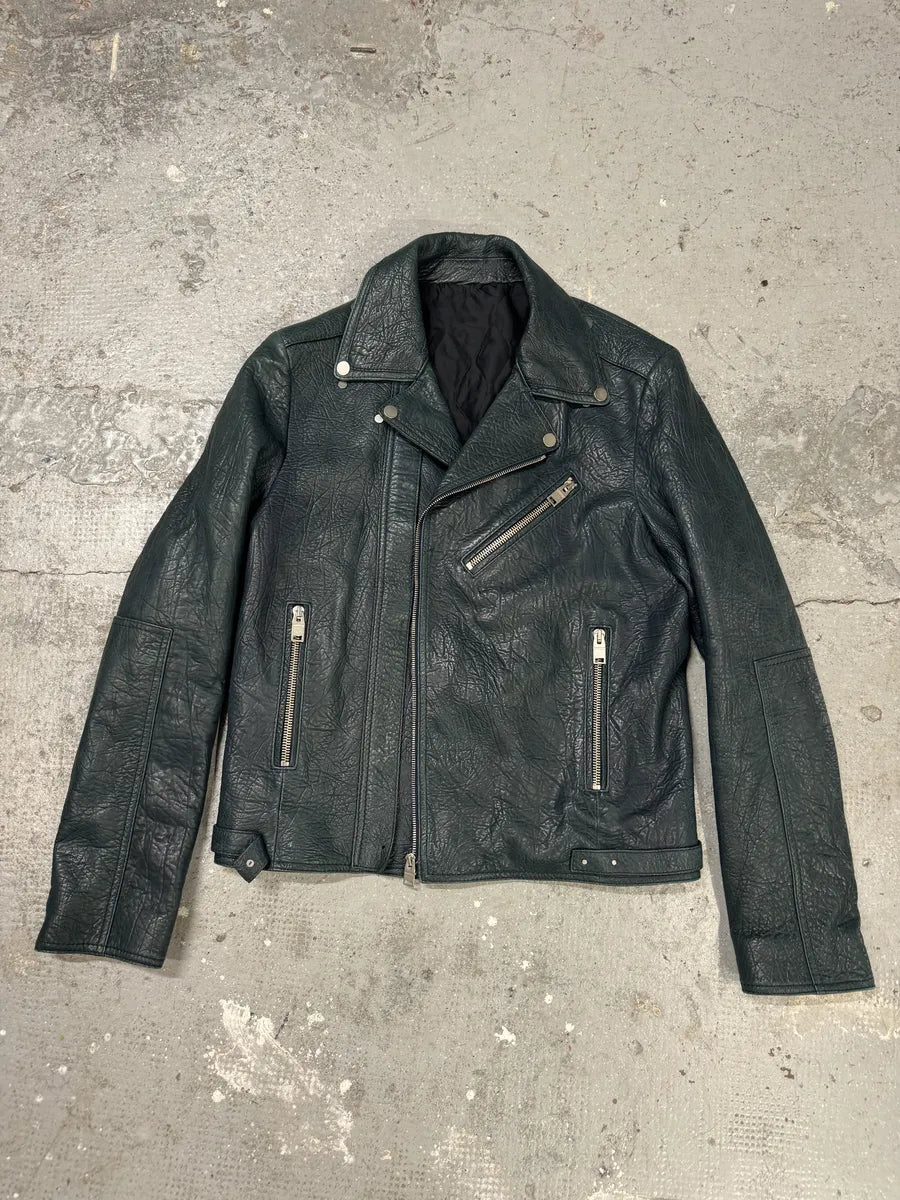 AW2014 Balenciaga Blue Biker Raw Lamb Leather Jacket fXyzRTi 5