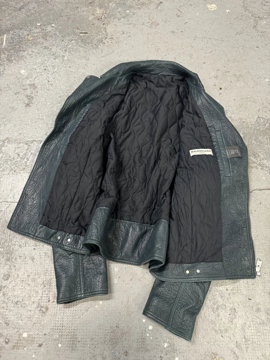 AW2014 Balenciaga Blue Biker Raw Lamb Leather Jacket fXyzRTi 6