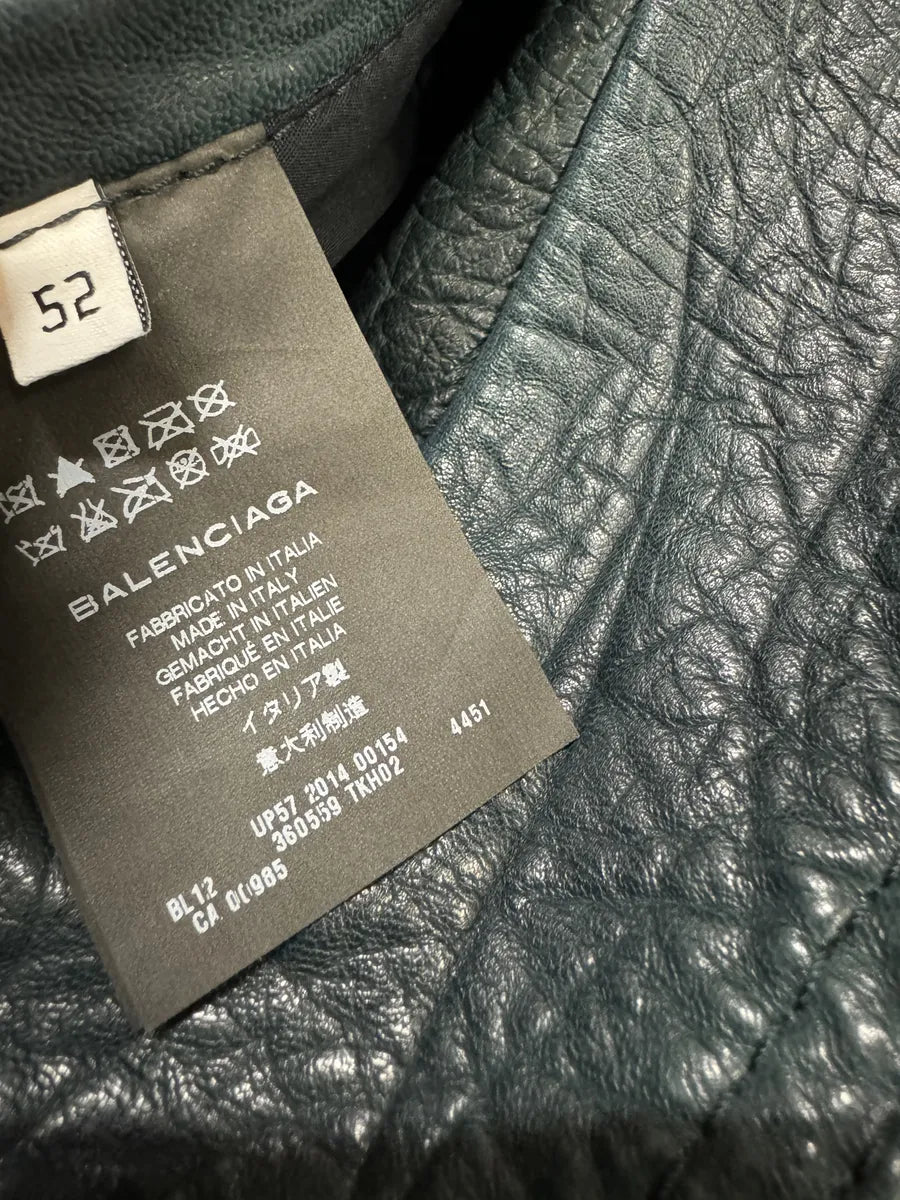 AW2014 Balenciaga Blue Biker Raw Lamb Leather Jacket fXyzRTi 7