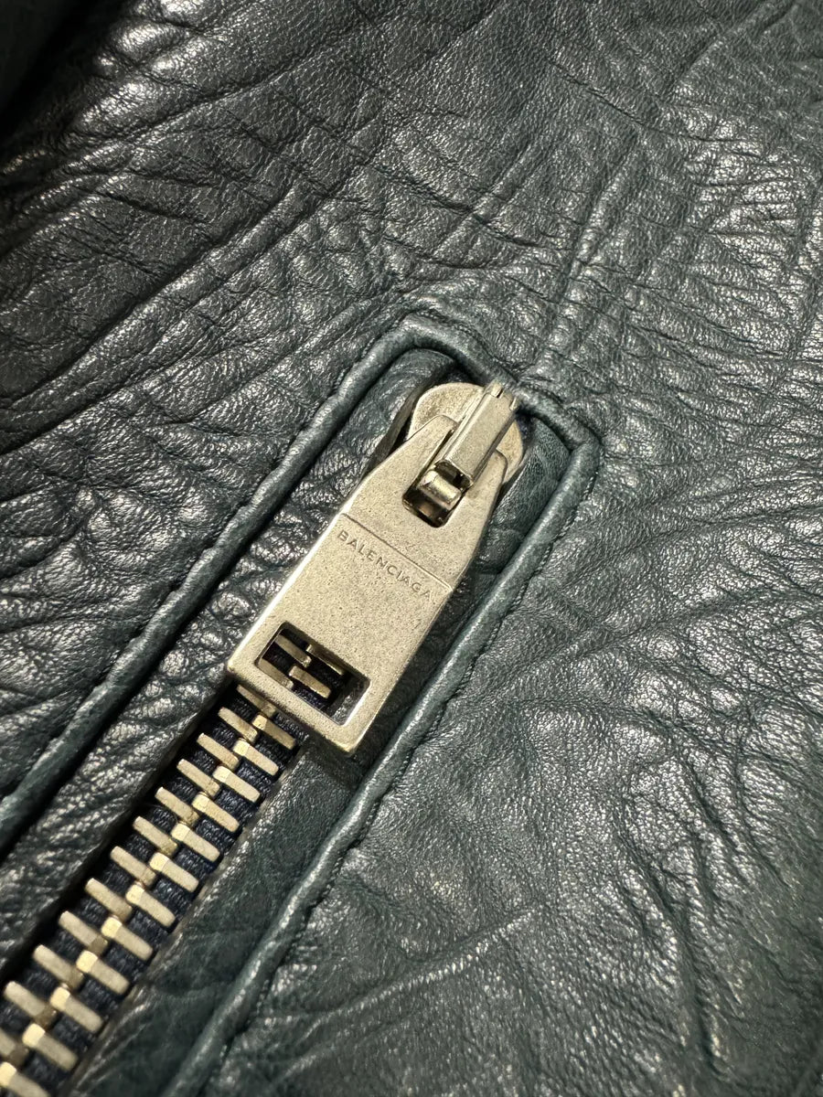 AW2014 Balenciaga Blue Biker Raw Lamb Leather Jacket fXyzRTi 8