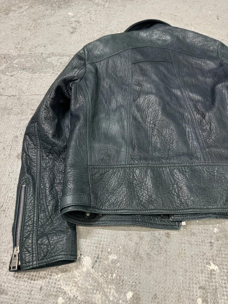 AW2014 Balenciaga Blue Biker Raw Lamb Leather Jacket fXyzRTi 9