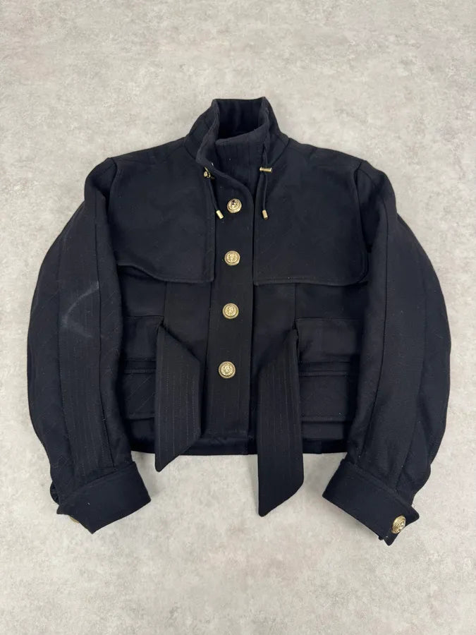 AW2014 Balmain Black Cropped Wool Buttoned Jacket QBerTtM 0