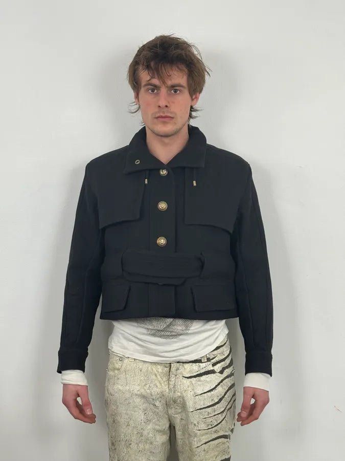 AW2014 Balmain Black Cropped Wool Buttoned Jacket QBerTtM 1