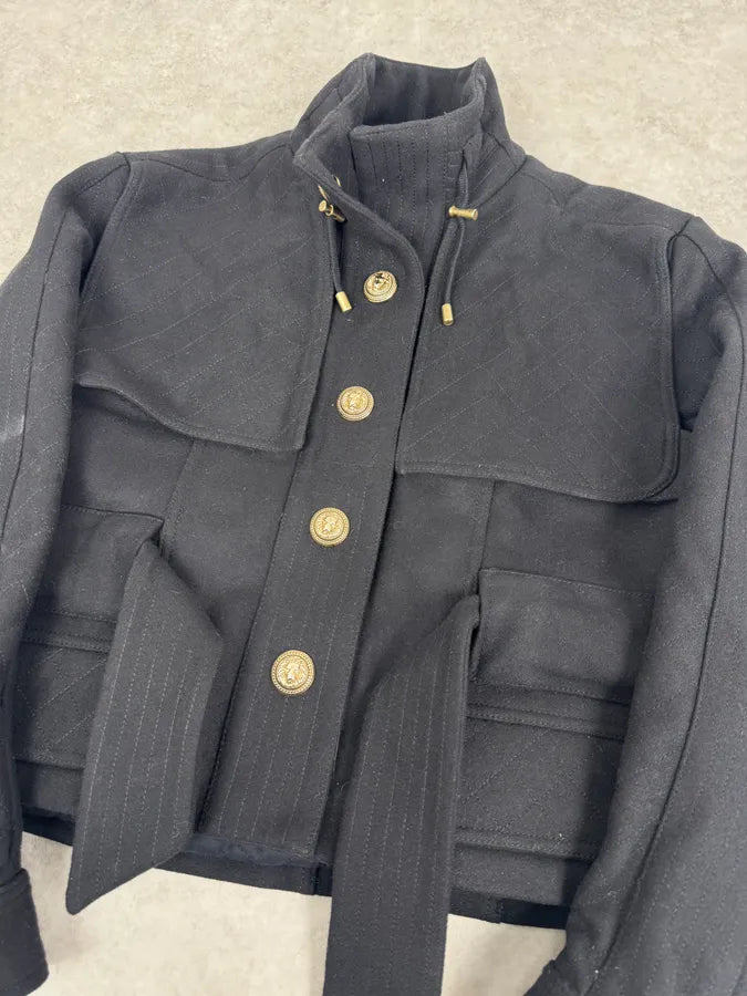 AW2014 Balmain Black Cropped Wool Buttoned Jacket QBerTtM 3