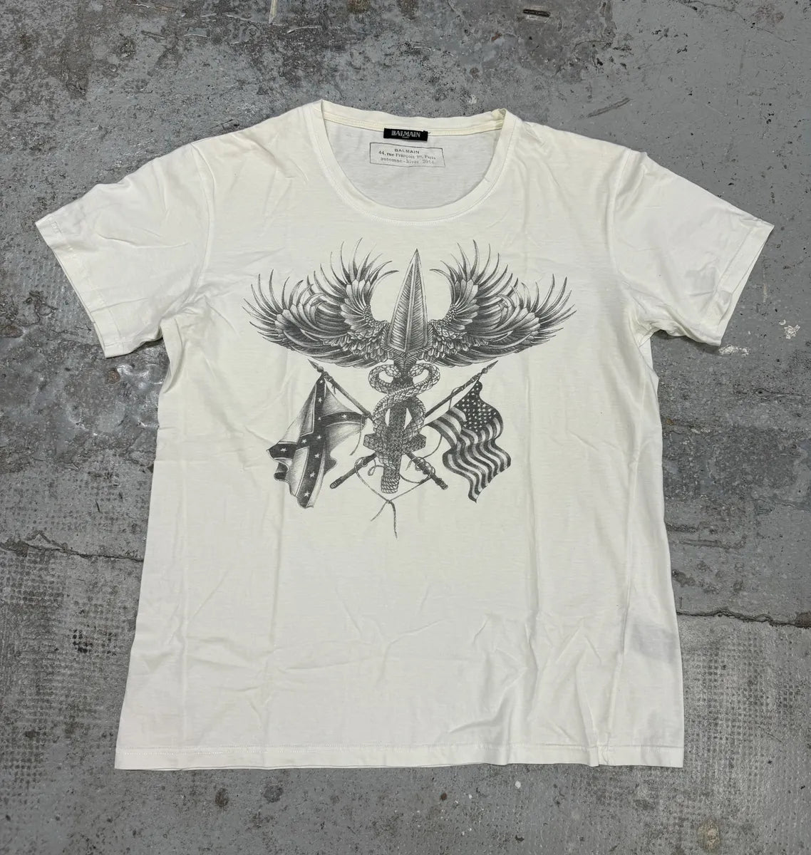 AW2014 Balmain Flags Wings White T-Shirt PNPdLqx 0