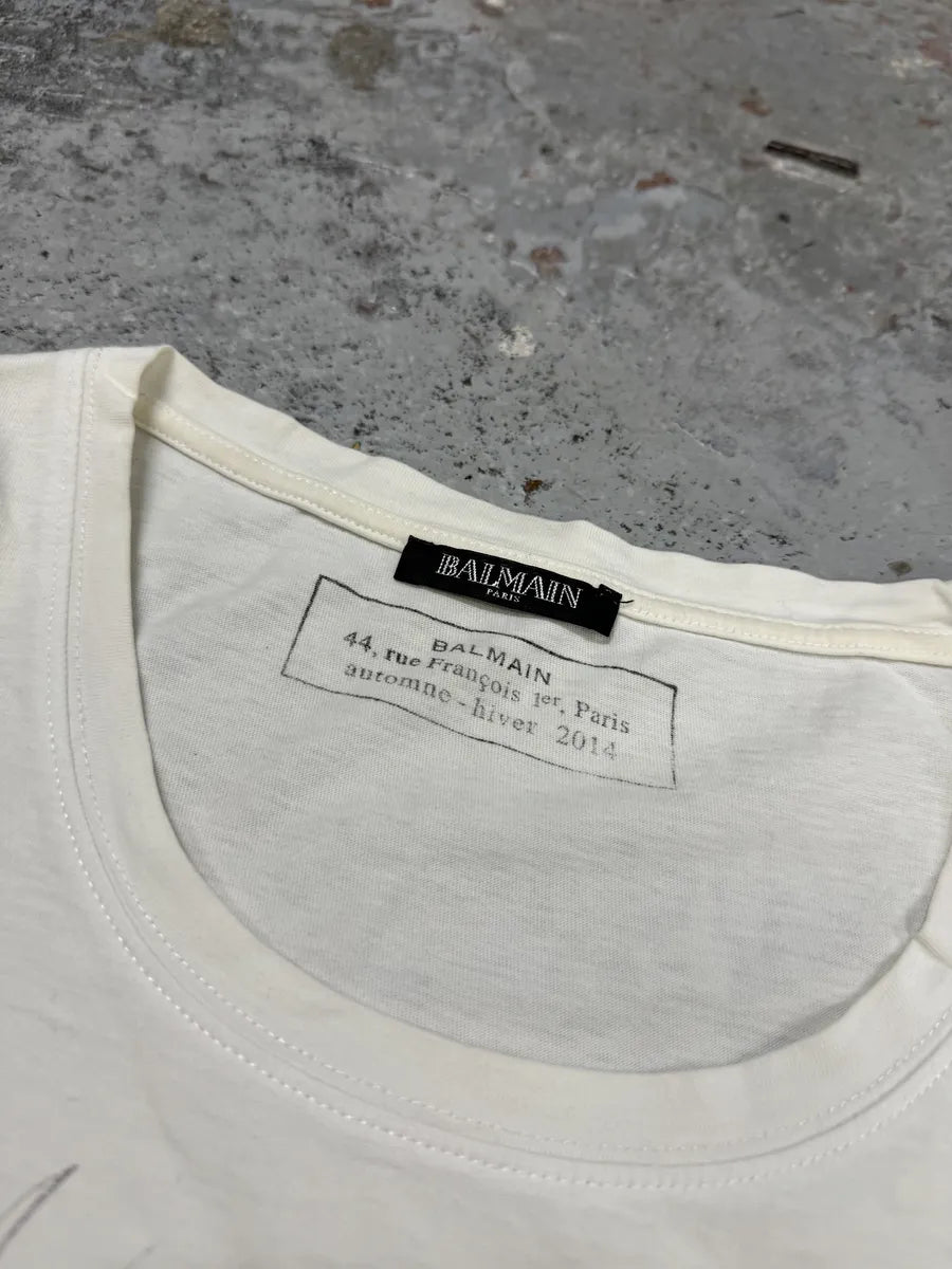 AW2014 Balmain Flags Wings White T-Shirt PNPdLqx 4