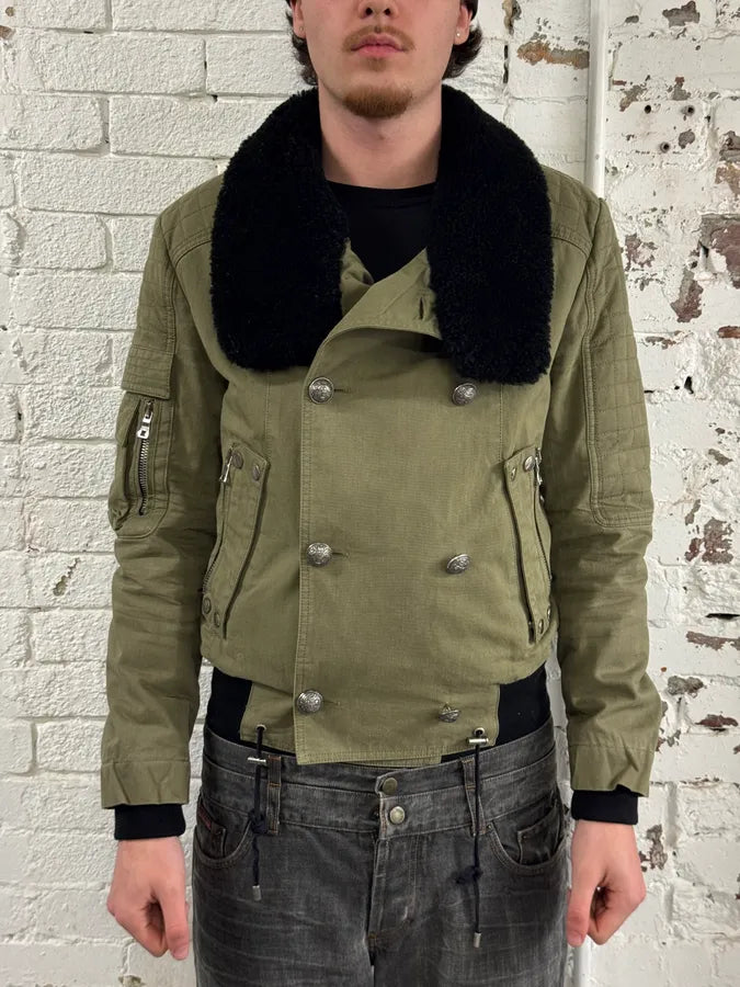 AW2014 Balmain Military Green Officer Jacket coTealE 0