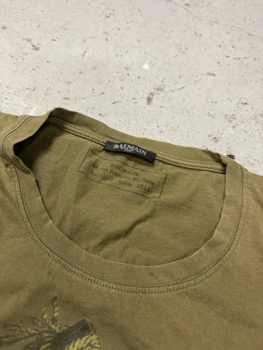 AW2014 Balmain Olive Green Eagle Dynastic T-Shirt HxvsCPo 9